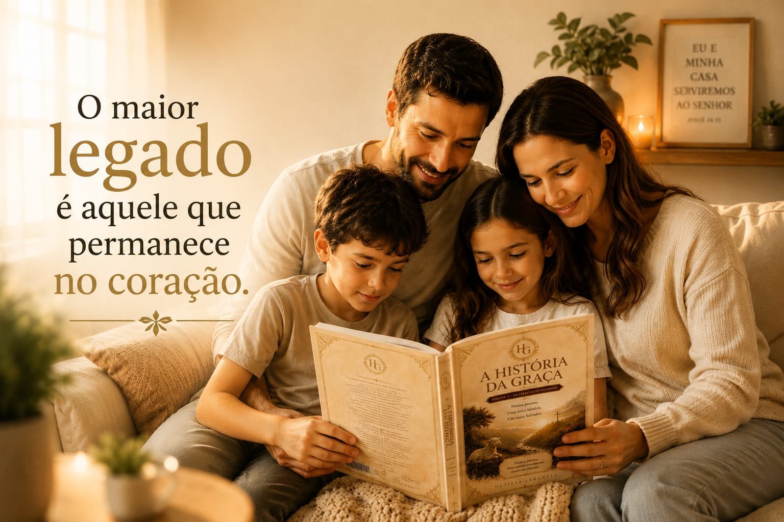 Família reunida lendo a Bíblia — A História da Graça